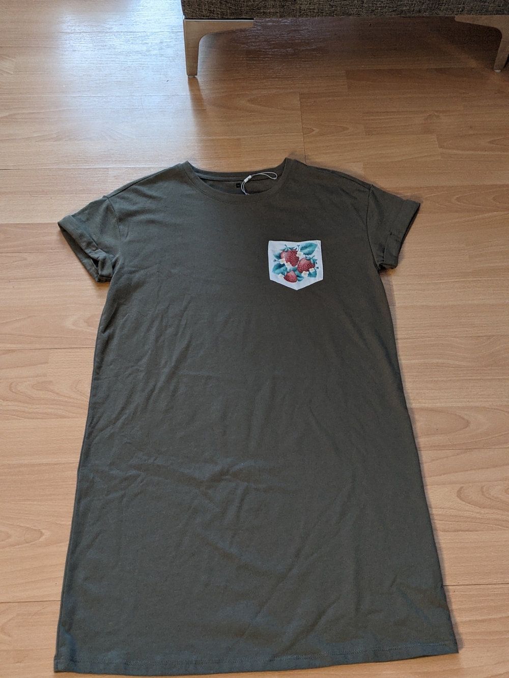 Tag Olive Green Tee Dress with Floral Pocket